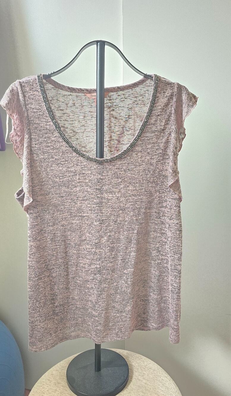 Juicy Couture Womens XL Pink Gray Marled Knit Top Rayon Blend Long Sleeve